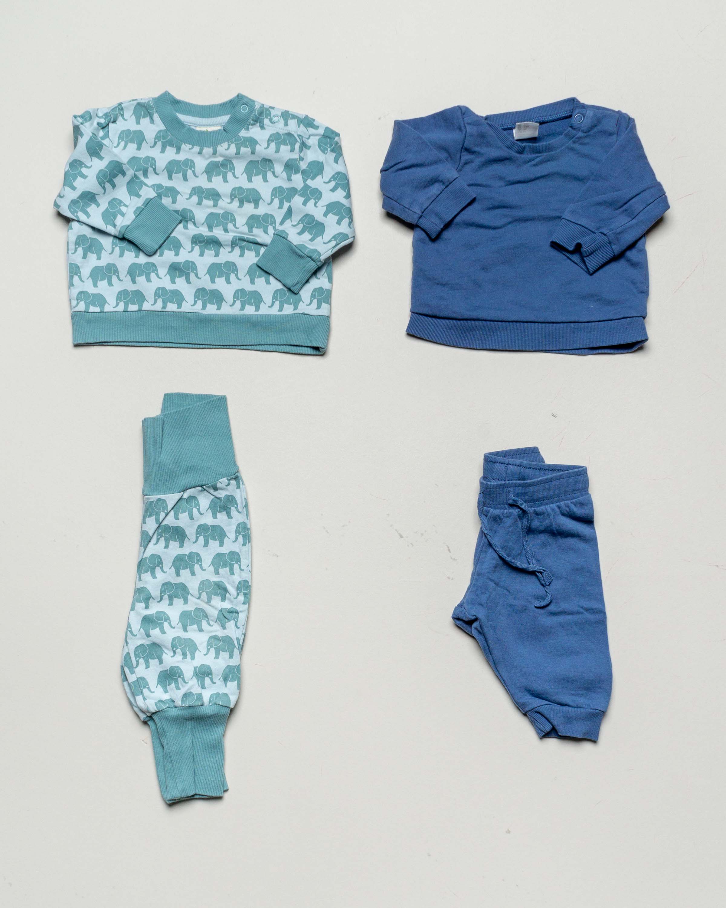 4 Teile Gr. 62 – BIO Strick blau Pack Outfit Pullover Jogginghose Hausanzug Elefant mint
