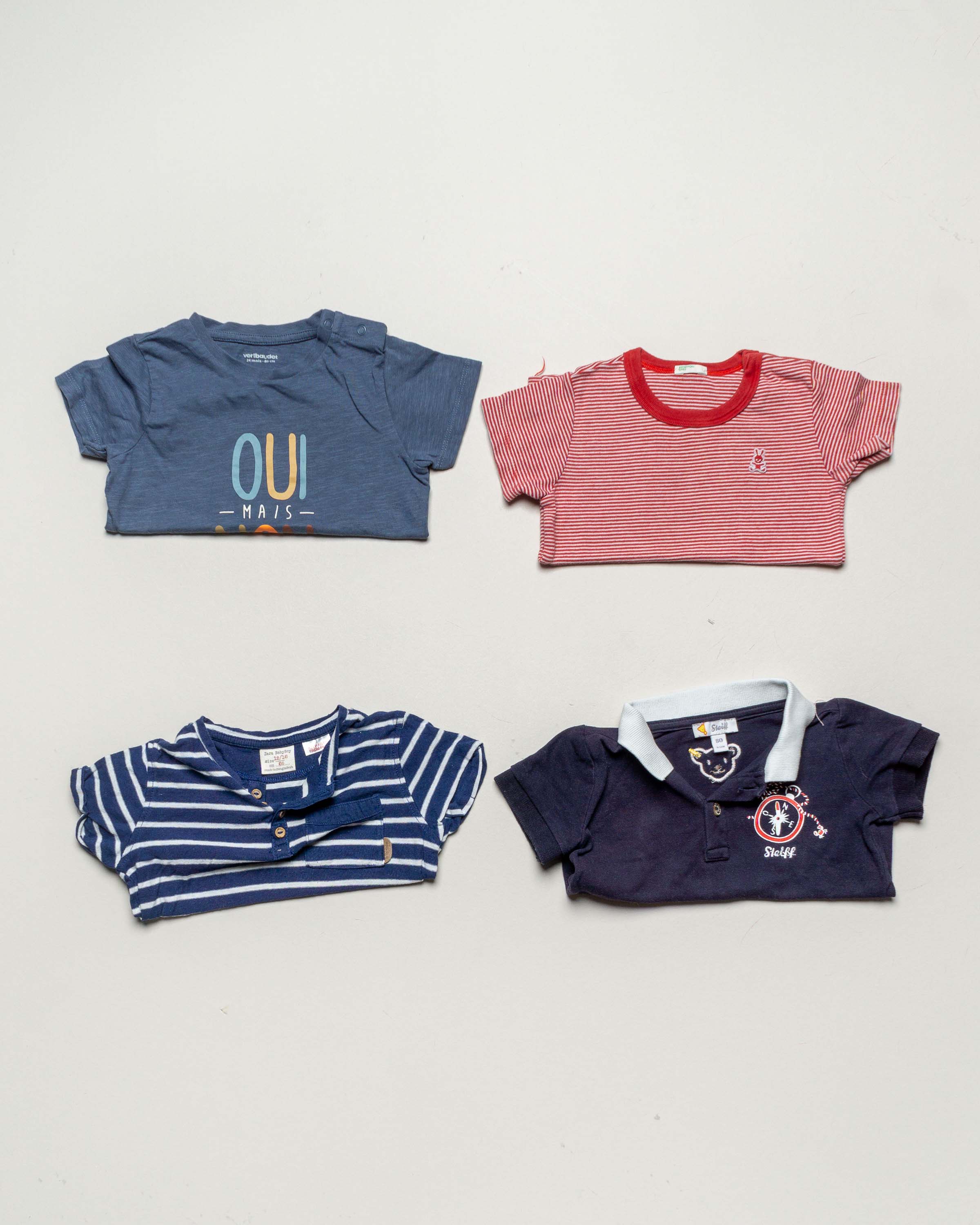 4 T-Shirts Gr. 86 – blau – grau weiß braun Mädchen Jungen Set Pack