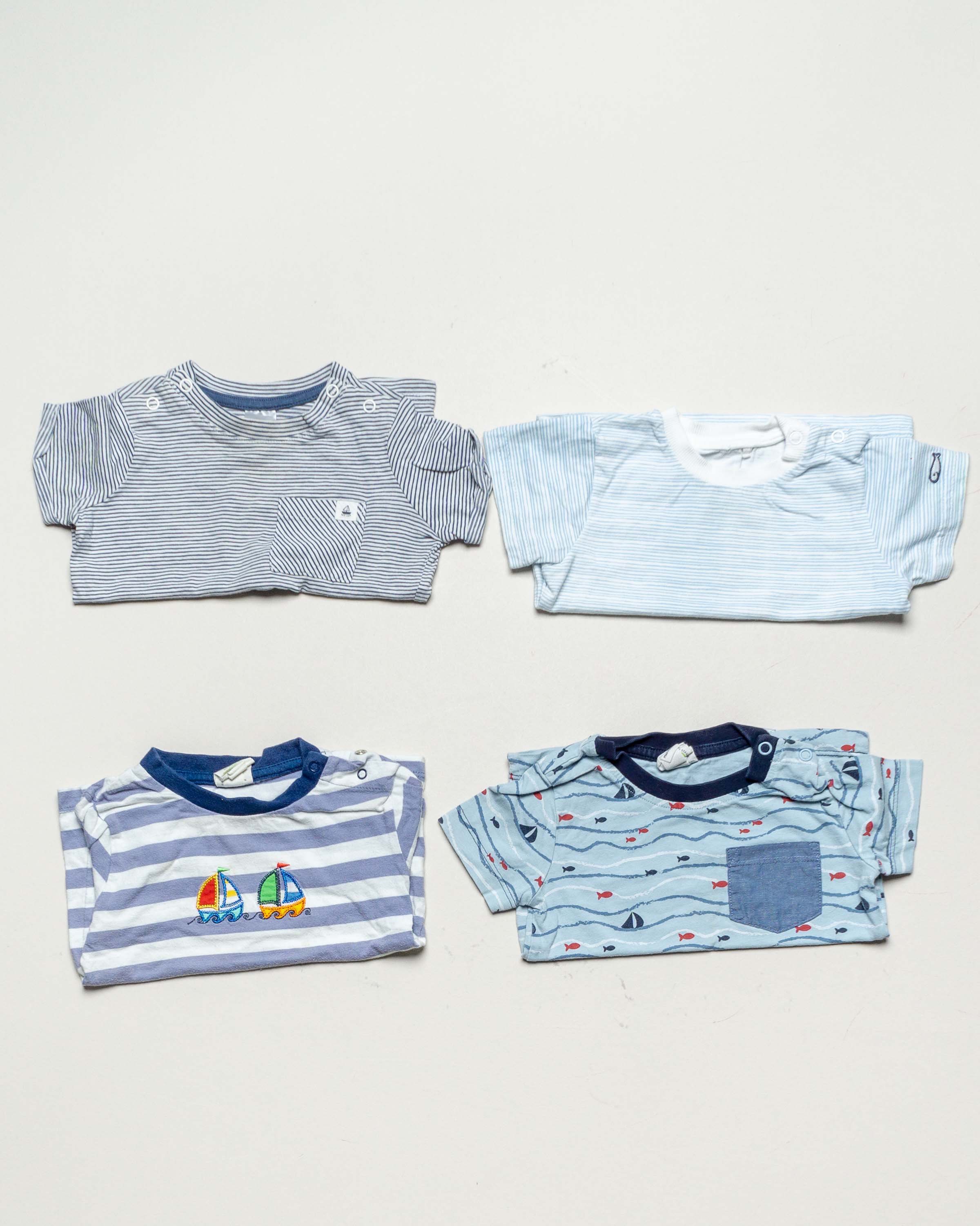 4 T-Shirts Gr. 74 – BIO Schiffe maritim Streifen blau Baby Mädchen Set Pack Jungen
