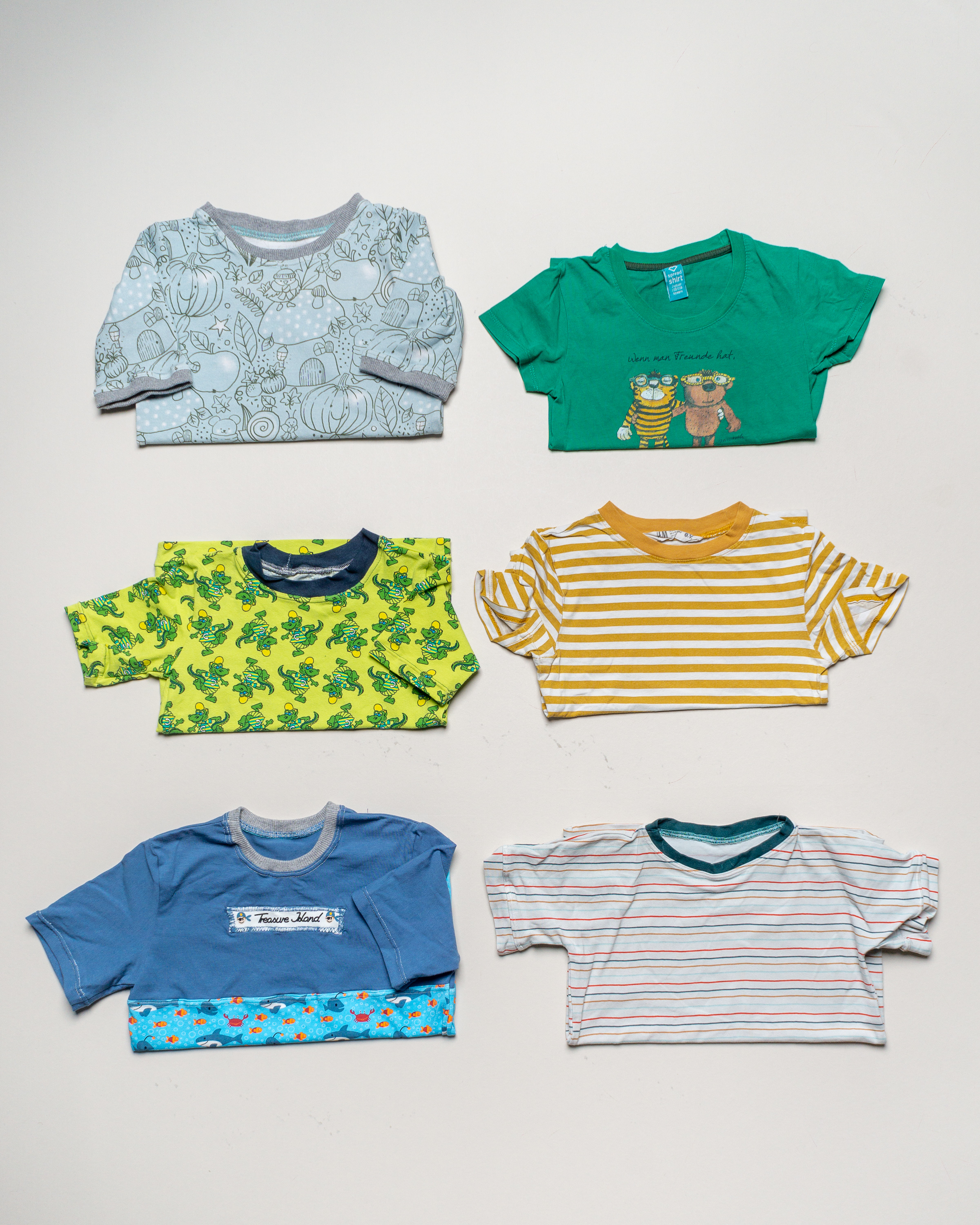 6 T-Shirts Gr. 110/116 – handmade Janosch bunt Fisch Tiere Jungen Mädchen
