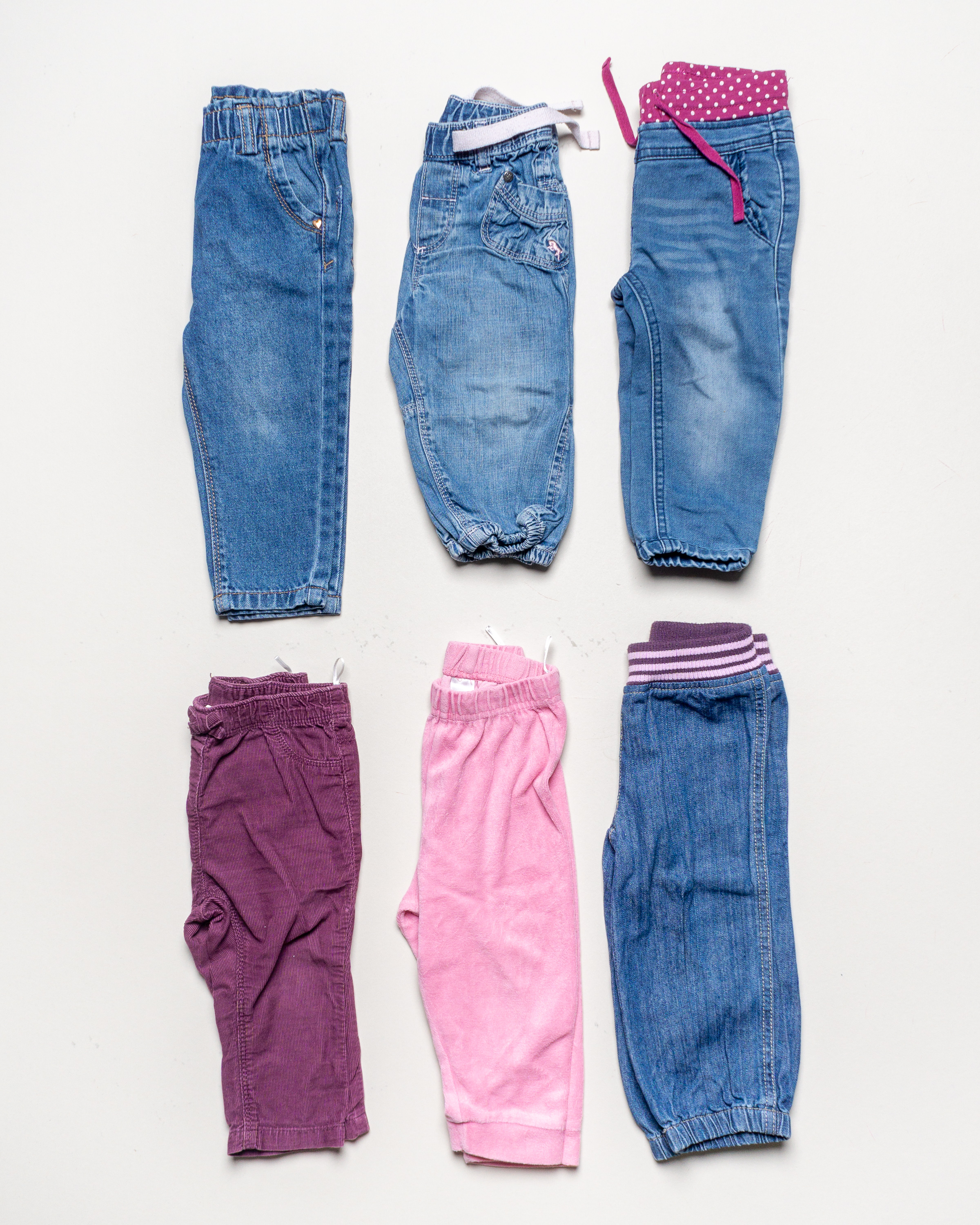 6 Hosen Gr. 80 - Jeans Leggings Pumphosen Jogginghosen Rosa Blau 