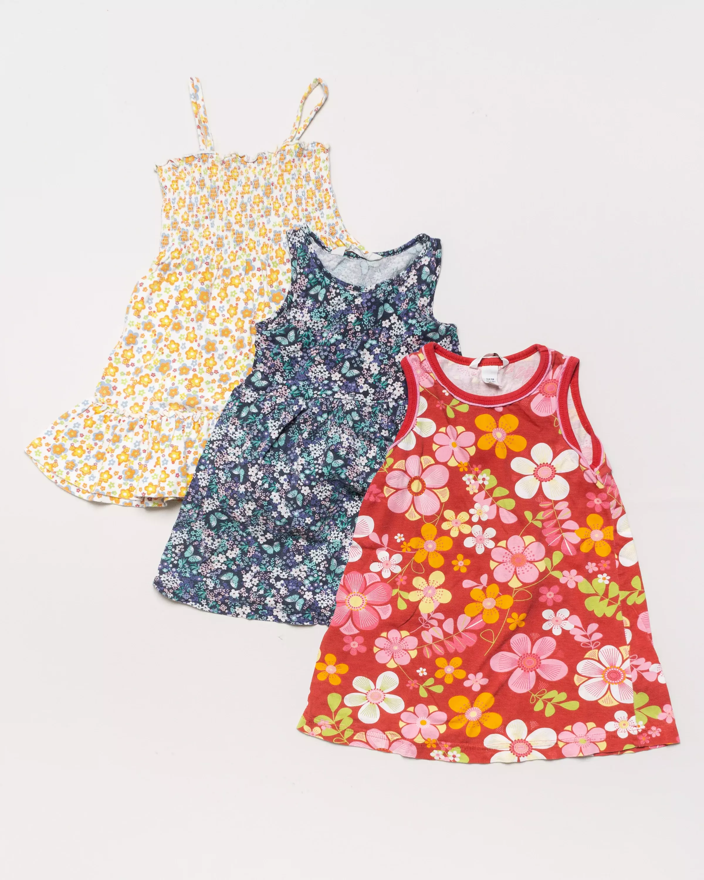 3 Kleider Gr. 98 – Blumen Blüten pink bunt Natur Träger ärmellos Mädchen Set Pack