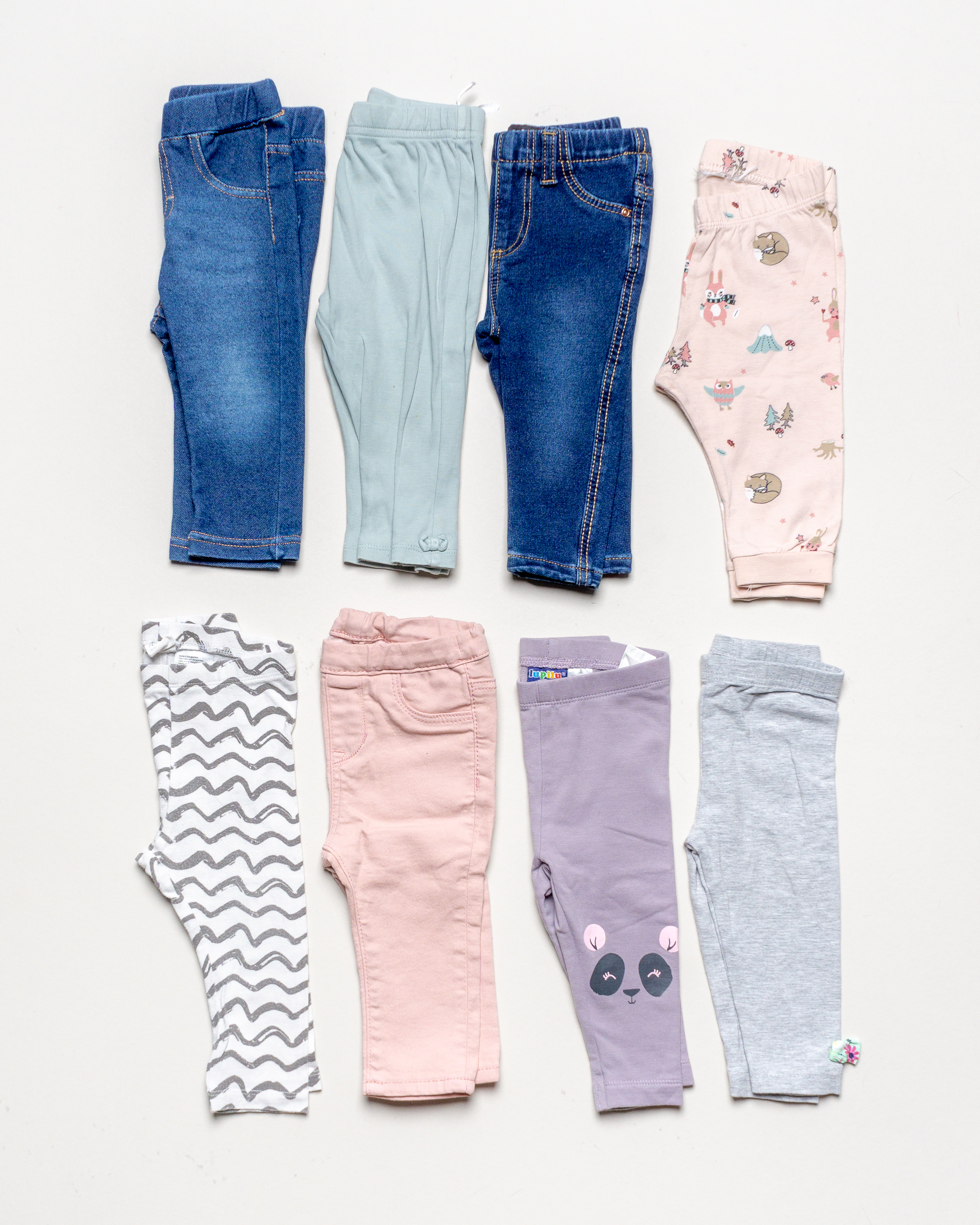 8x Hosen Gr. 68 – Set Pack Jeans Pumphosen Leggings Rosa Lila Blau 