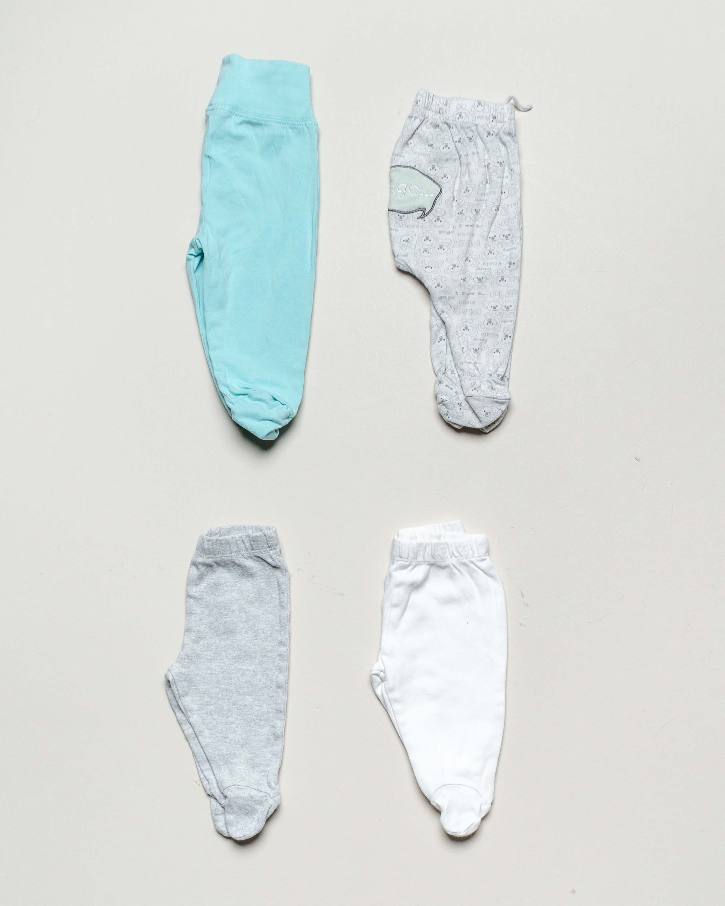 4 Hosen Gr. 56 – BIO Pack Set Baby blau Jungen Mädchen Jogginghosen mit Fuß