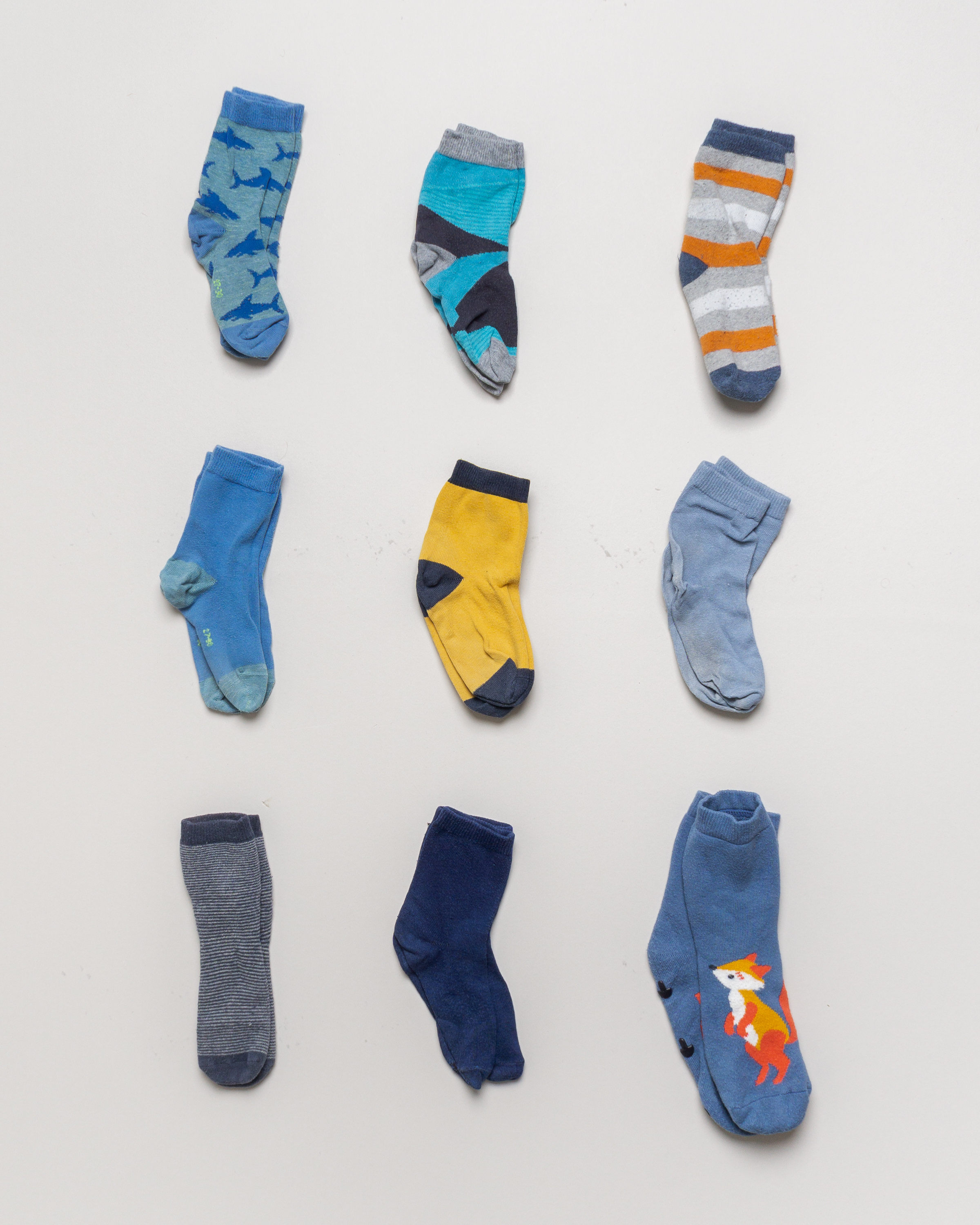 9 Paar Socken Gr. 27-30 – Blau Grau Streifen Fuchs Hai Uni 
