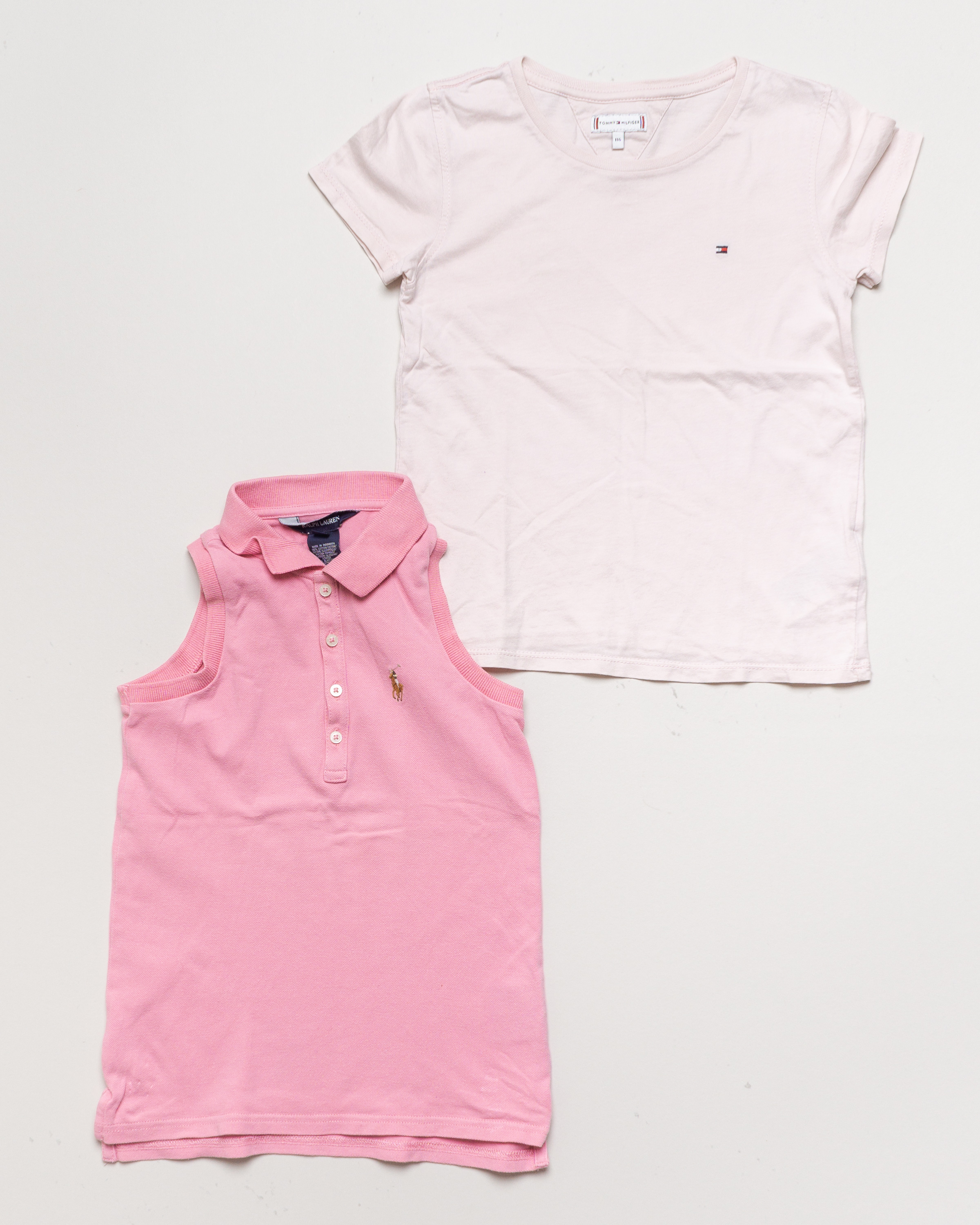 2 T-Shirts Gr. 116 – 1x Ralph Lauren 1x Tommy Hilfigher Set Pack pastell Poloshirt Kragen