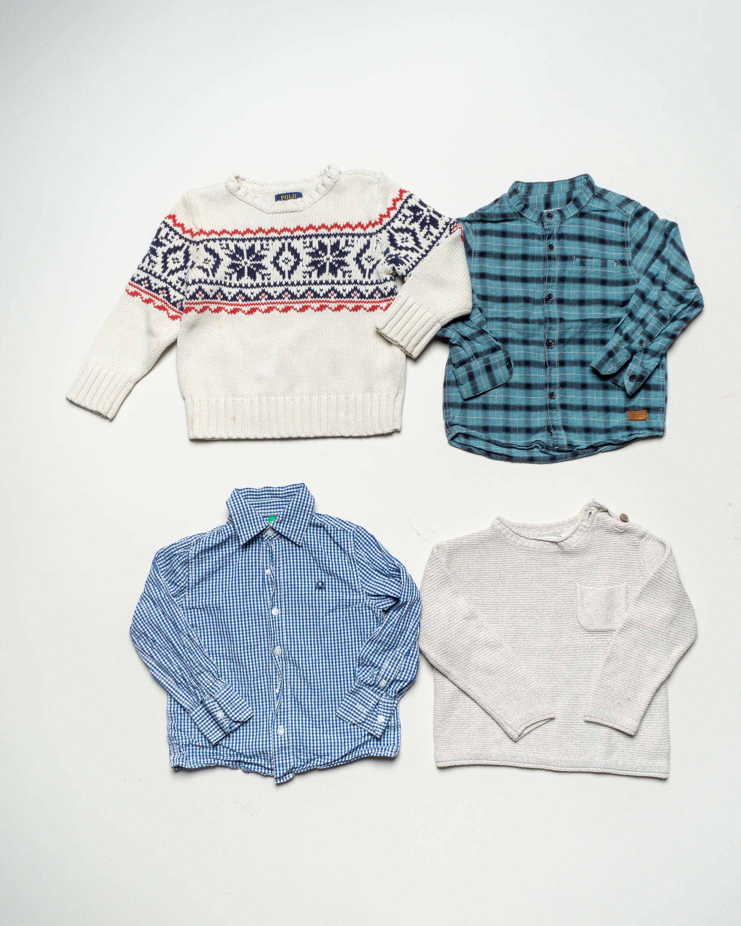 4 Pullover Gr. 98/104 – Polo Ralph Lauren, Benetton, 2x Zara Hemden Pullover beige Jungen Mädchen Pack Set